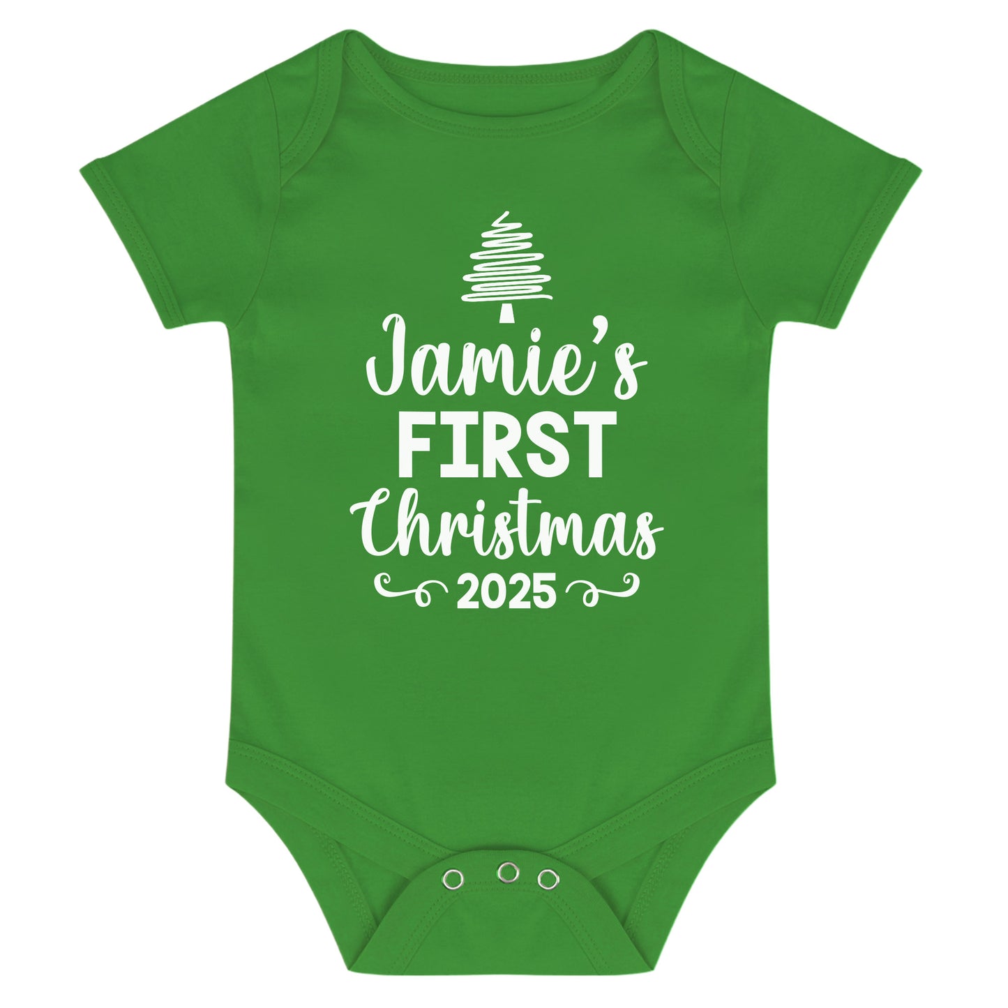 Personalised Babies First Christmas Vest Green