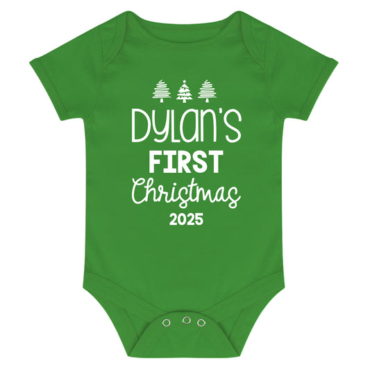 Personalised Babies First Christmas Vest Green