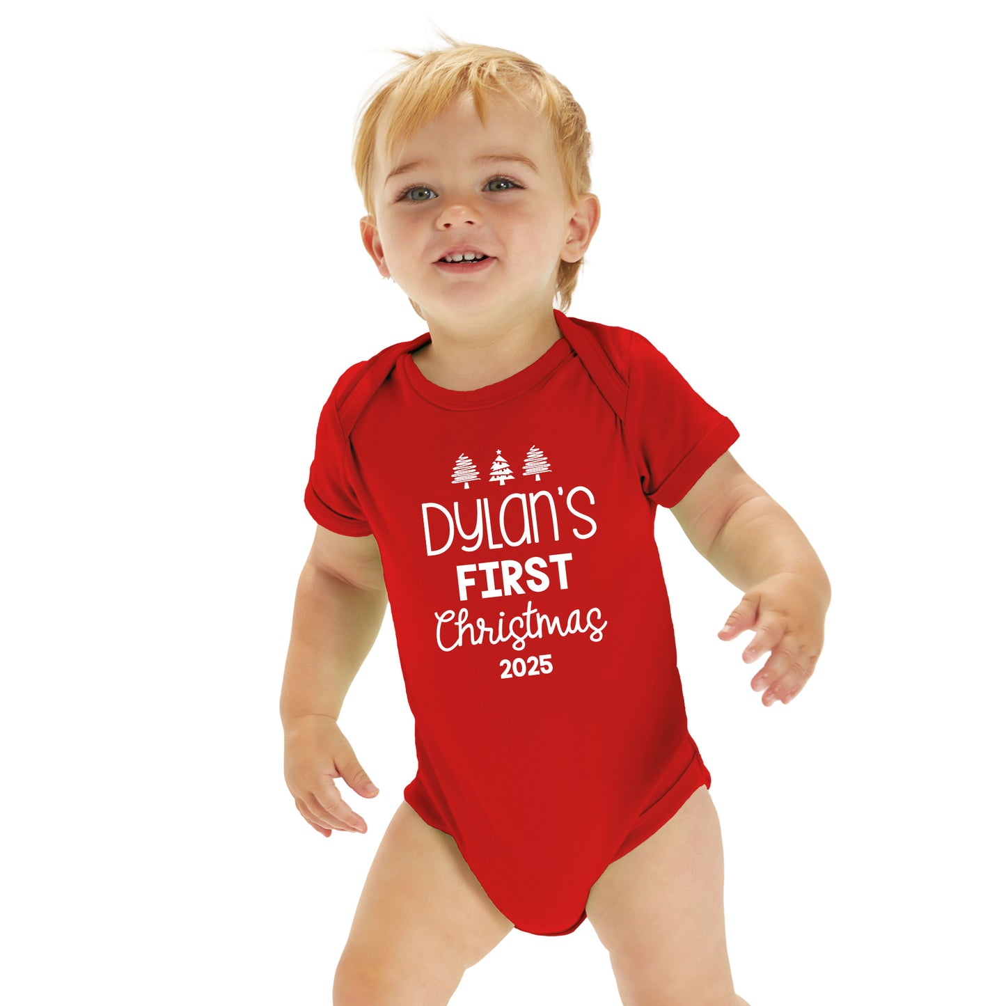Personalised Babies First Christmas Vest Red