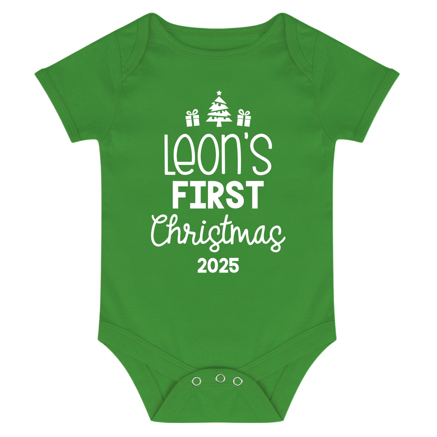Personalised Babies First Christmas Vest Green