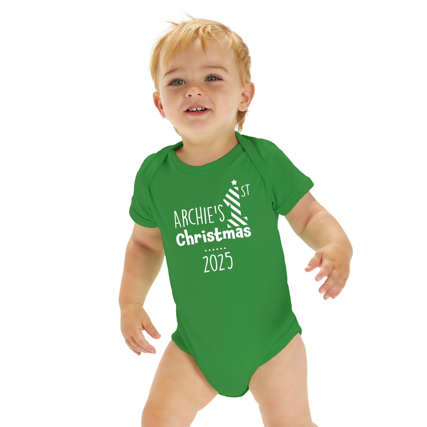 Personalised Babies First Christmas Vest Green