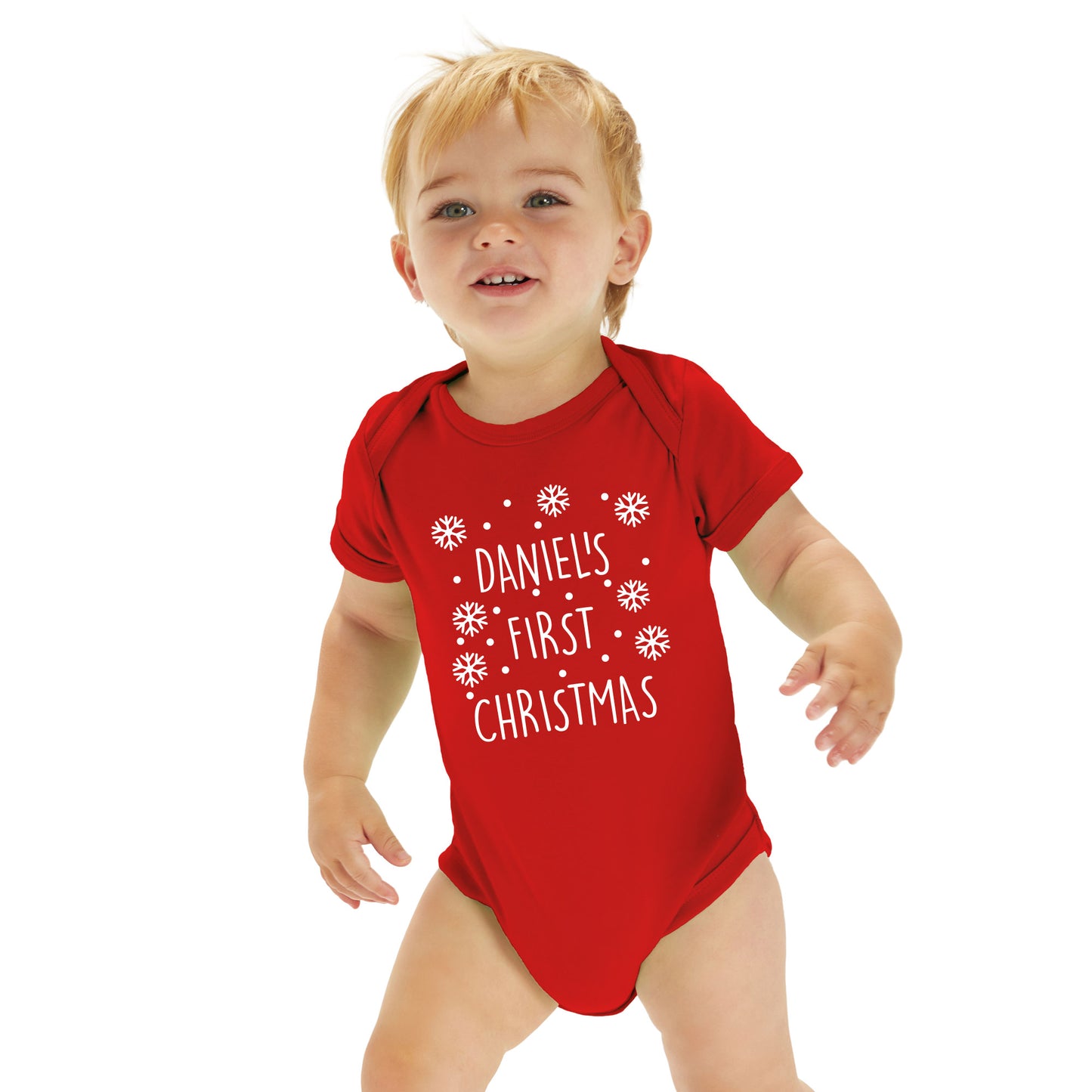 Personalised First Christmas Baby Vest Red