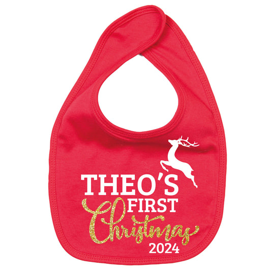 Baby's First Christmas Penguin Stocking and Baby Bib Set