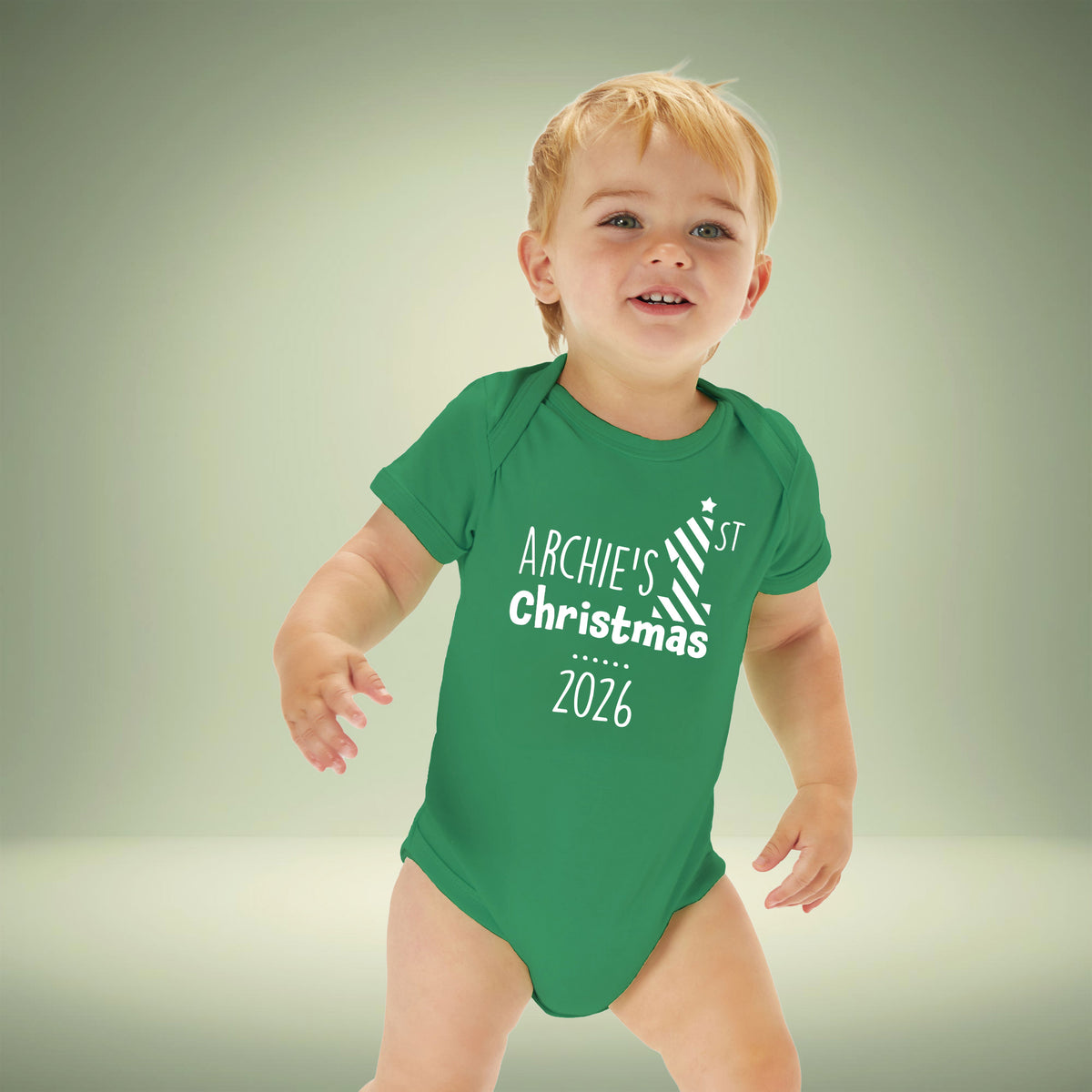 Personalised Babies First Christmas Vest Green