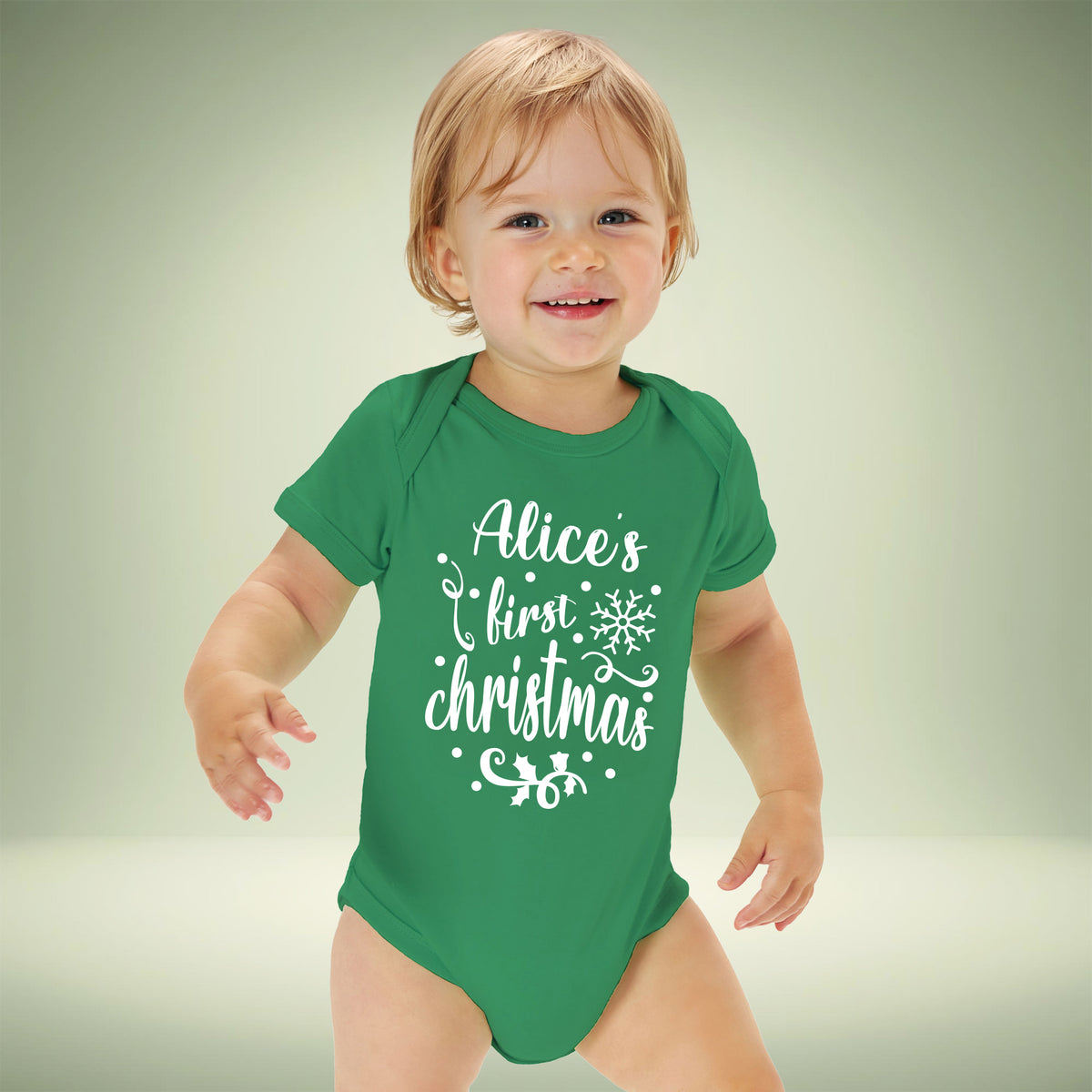 Personalised Babies First Christmas Vest Green