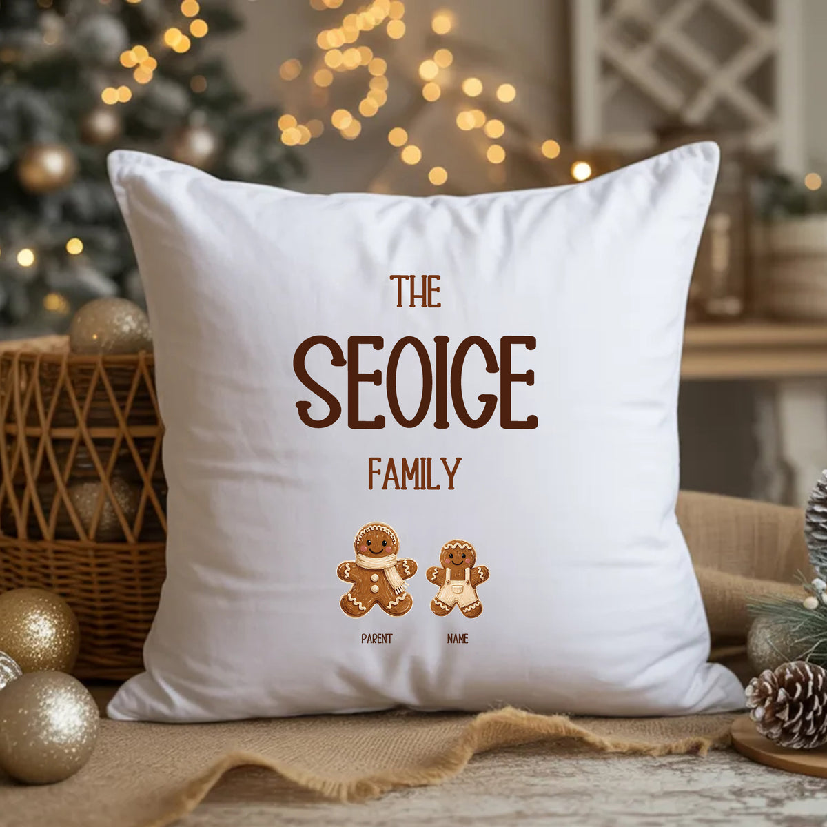 Personalised One Parent Gingerbread Family Cushion - 2 Names