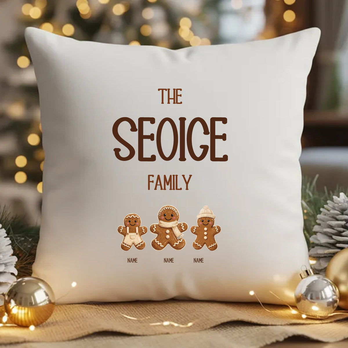 Personalised One Parent Gingerbread Family Cushion - 3 Names