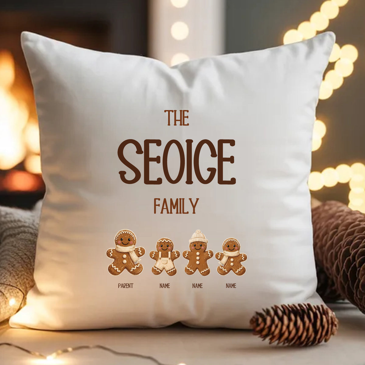 Personalised One Parent Gingerbread Family Cushion - 4 Names
