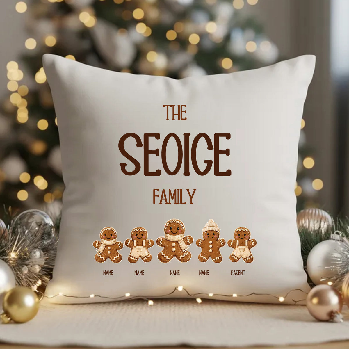 Personalised One Parent Gingerbread Family Cushion - 5 Names