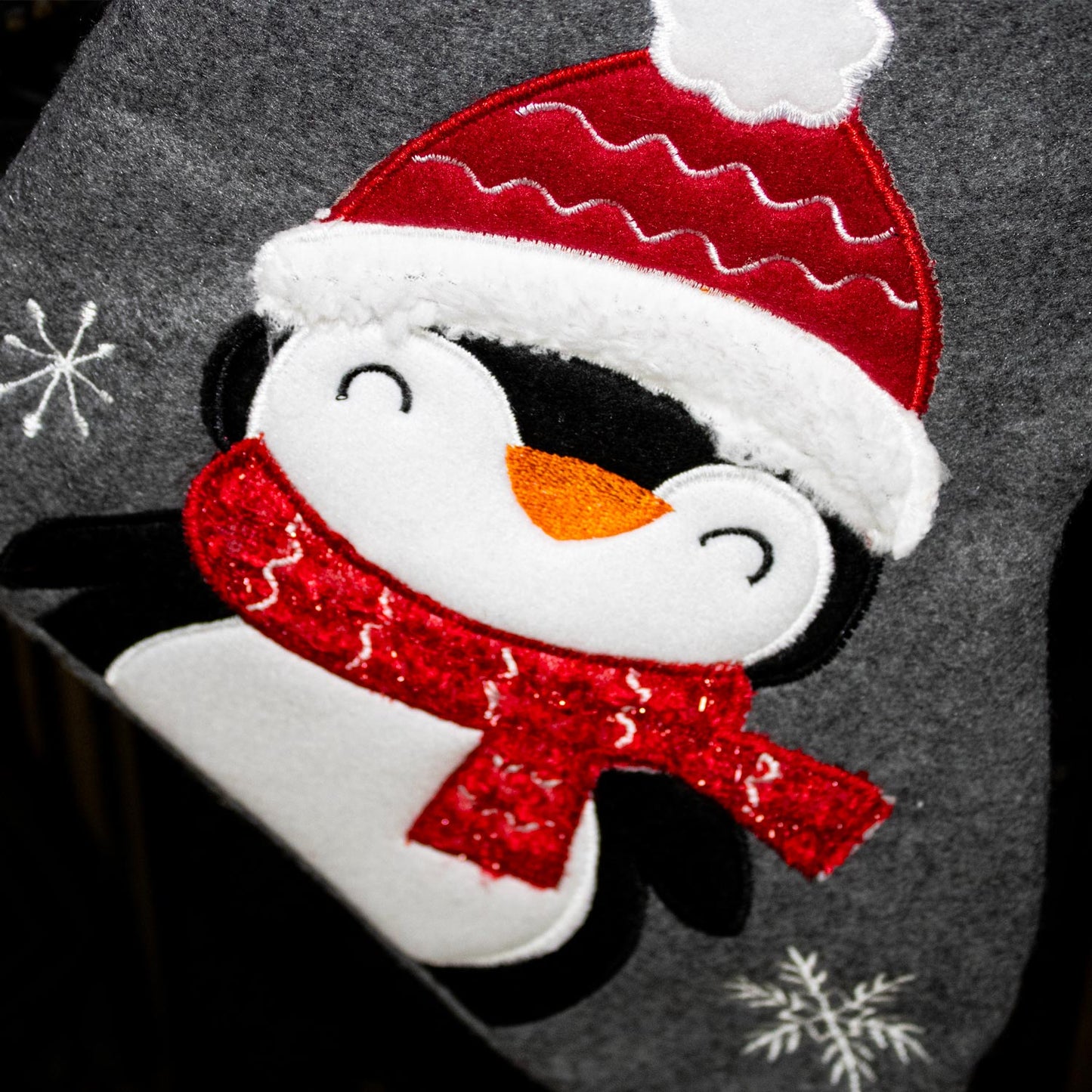Grey and Red Penguin Christmas Stocking