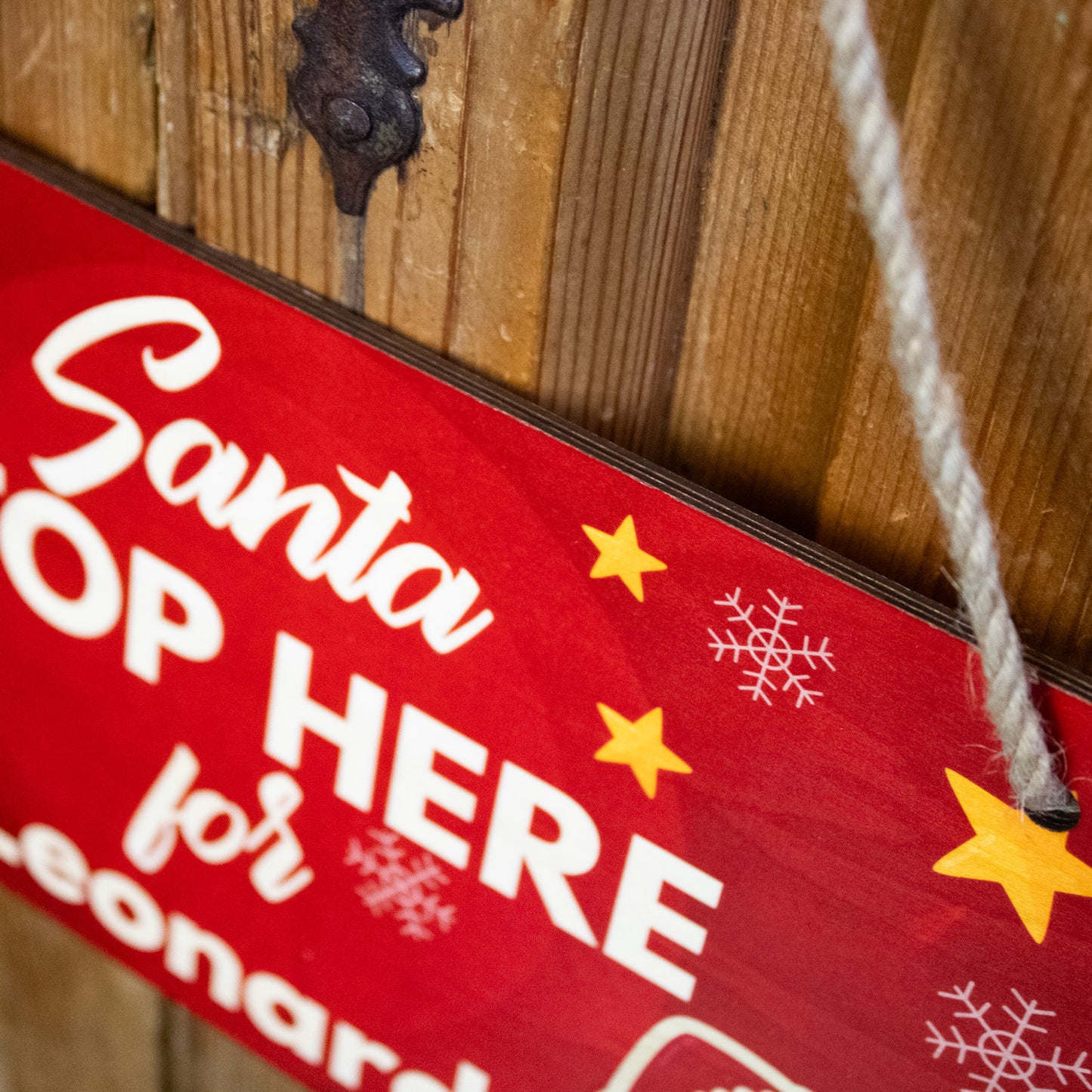 Wooden Rectangle Santa Stop Here Sign