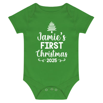 Personalised Babies First Christmas Vest Green
