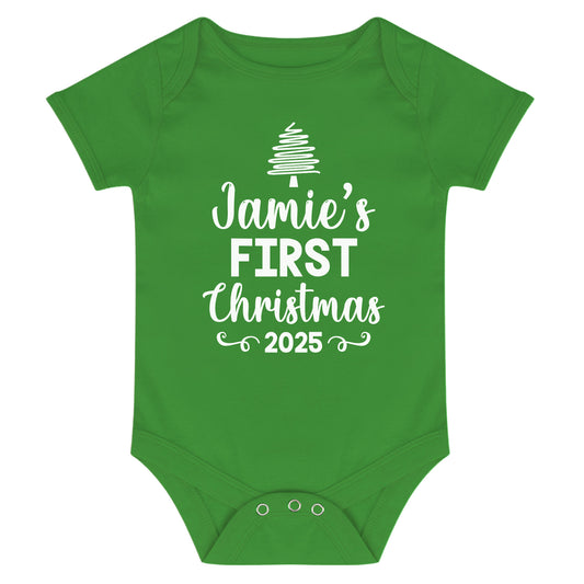 Personalised Babies First Christmas Vest Green