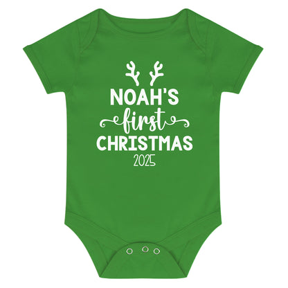 Personalised Babies First Christmas Vest Green