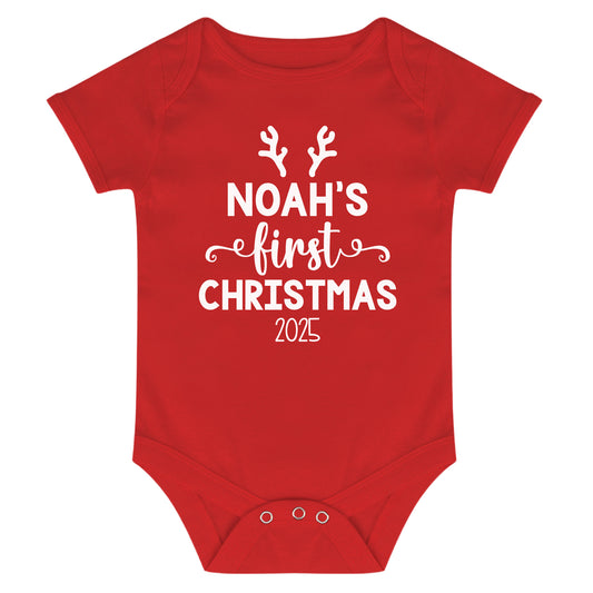 Personalised Babies First Christmas Vest Red