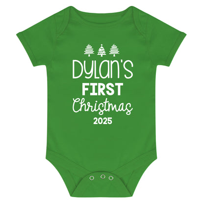Personalised Babies First Christmas Vest Green