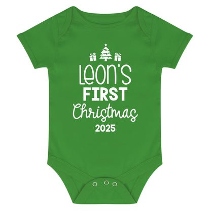 Personalised Babies First Christmas Vest Green