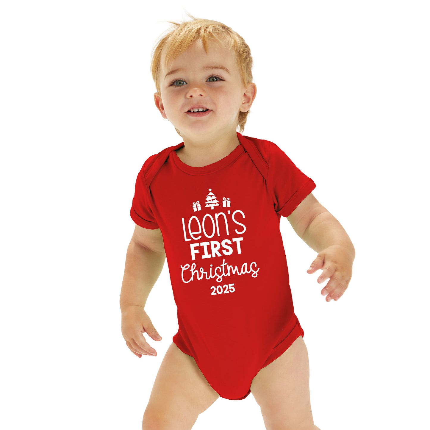 Personalised Babies First Christmas Vest Red