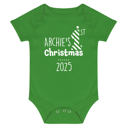 Personalised Babies First Christmas Vest Green