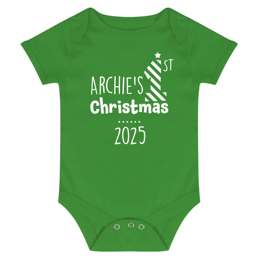Personalised Babies First Christmas Vest Green