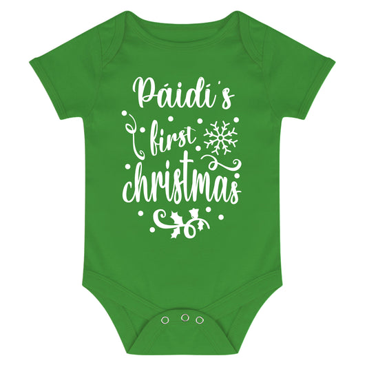 Personalised Babies First Christmas Vest Green