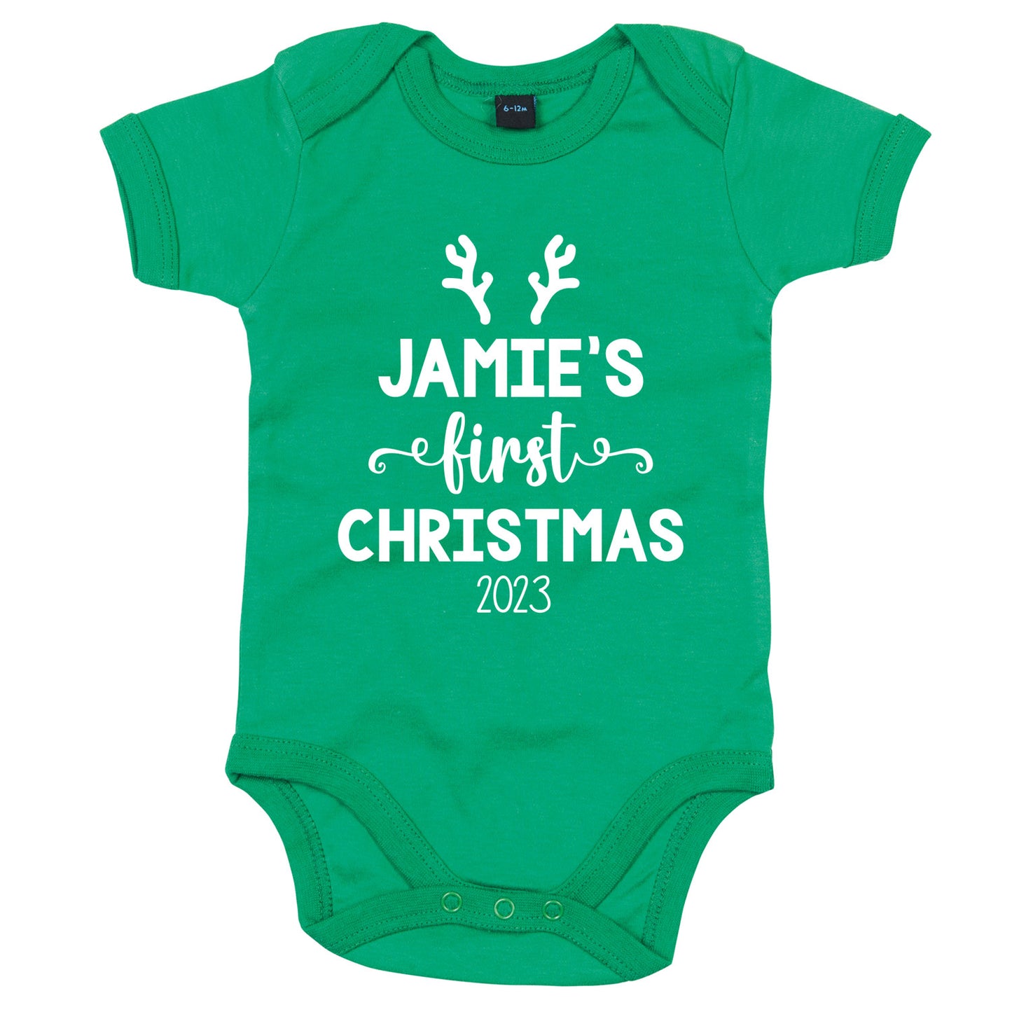 Personalised Babies First Christmas Vest Green