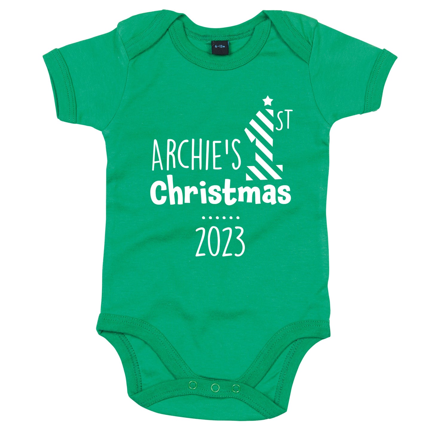 Personalised Babies First Christmas Vest Green