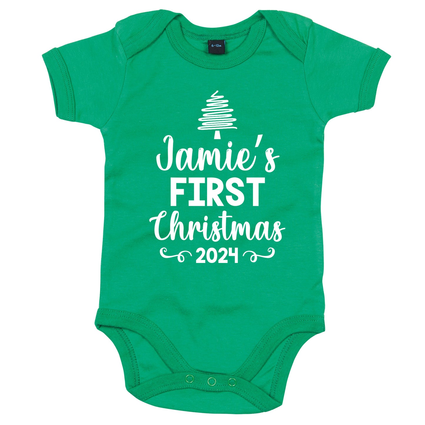 Personalised Babies First Christmas Vest Green