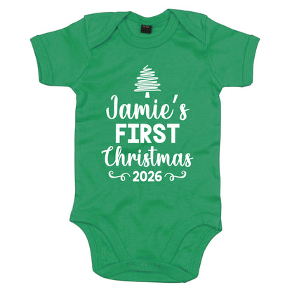 Personalised Babies First Christmas Vest Green