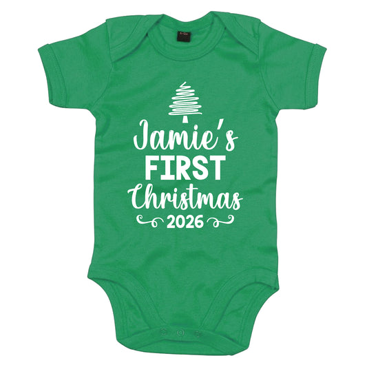Personalised Babies First Christmas Vest Green