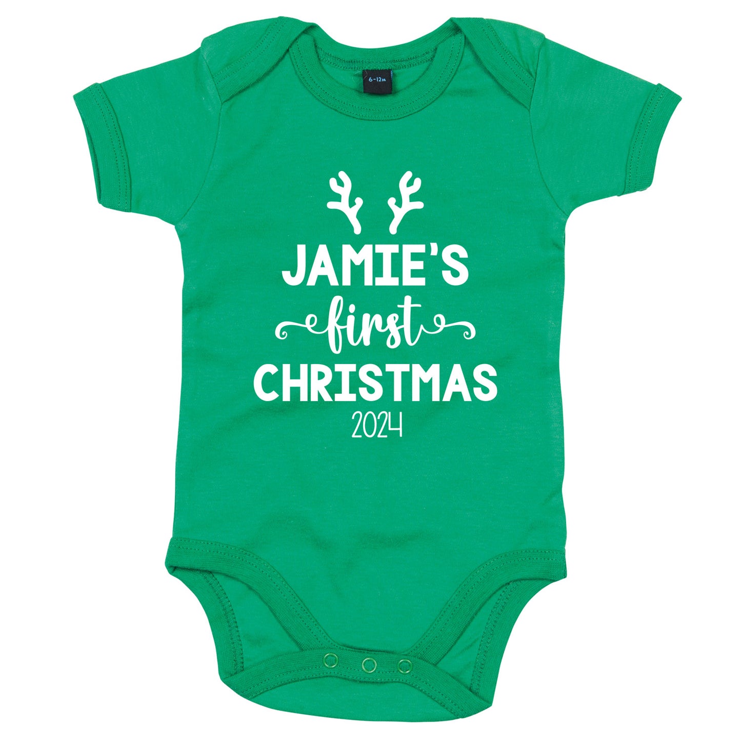 Personalised Babies First Christmas Vest Green