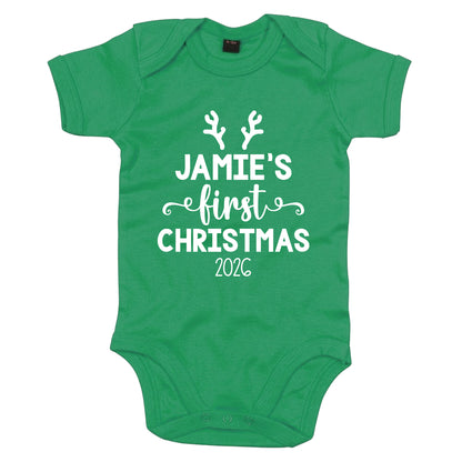 Personalised Babies First Christmas Vest Green