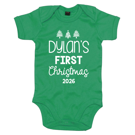 Personalised Babies First Christmas Vest Green