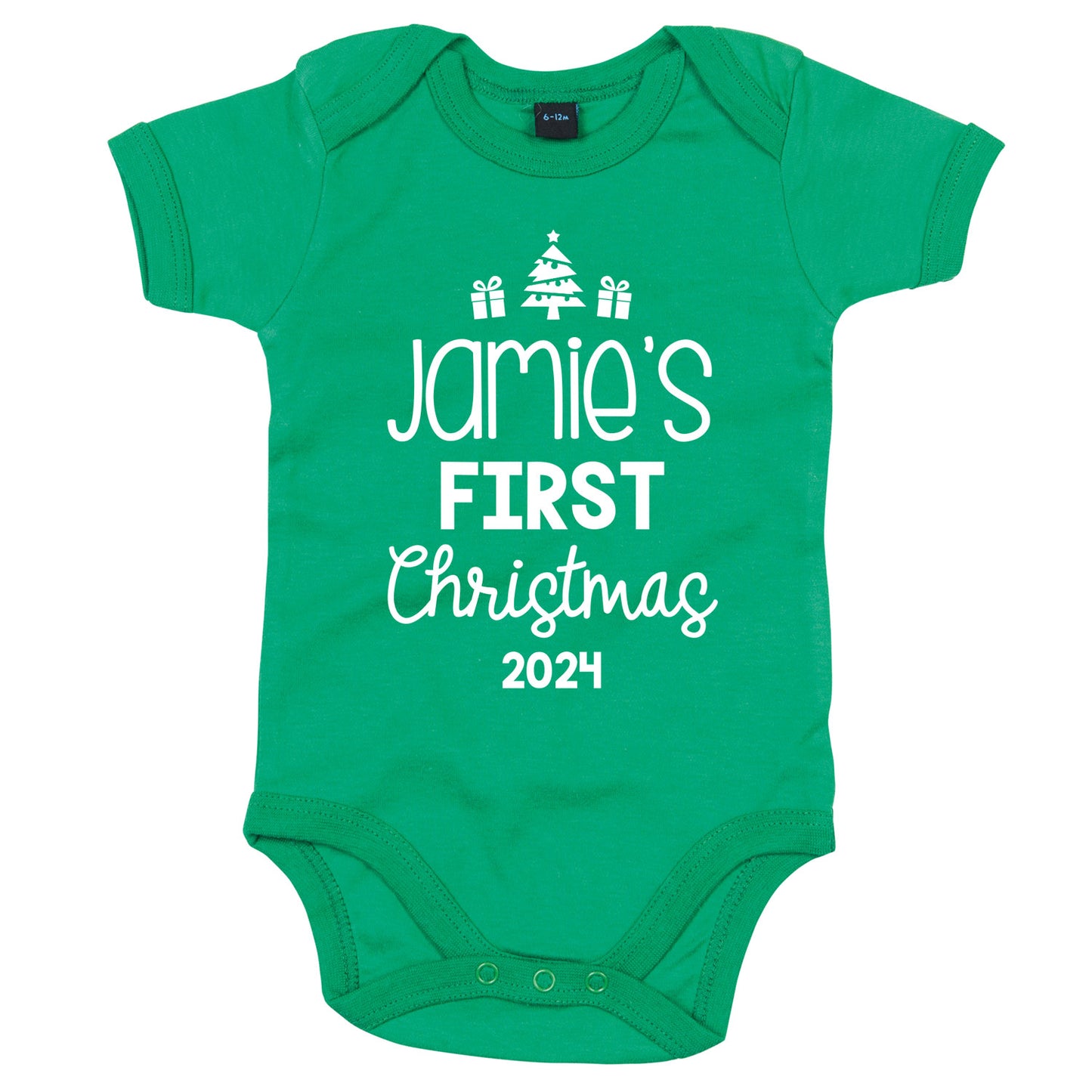 Personalised Babies First Christmas Vest Green