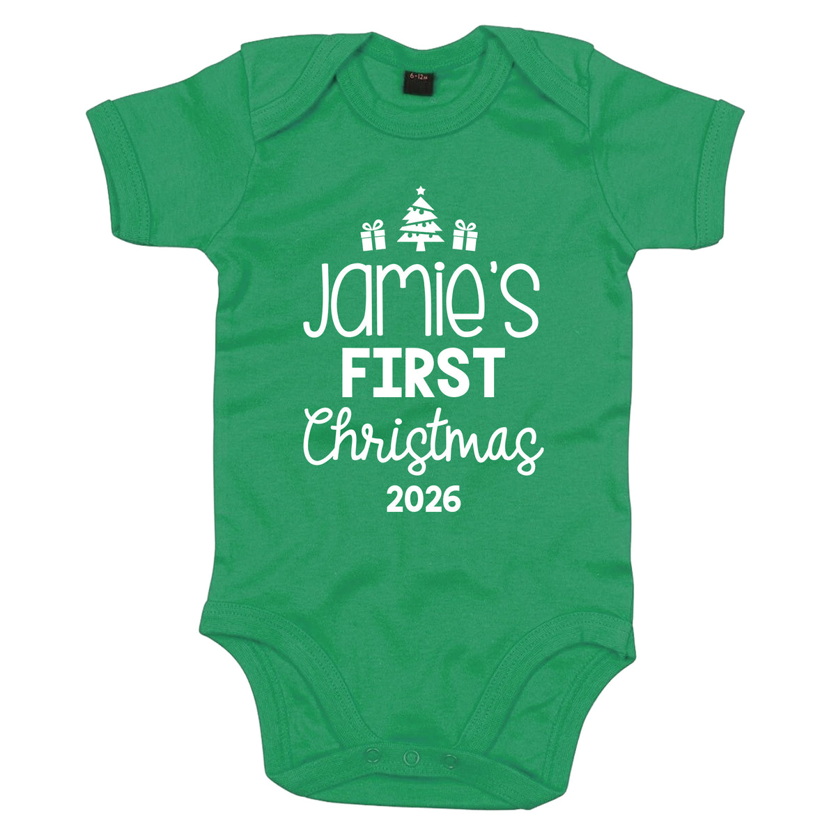 Personalised Babies First Christmas Vest Green