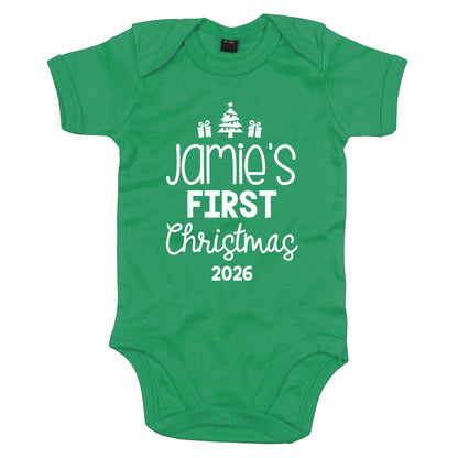 Personalised Babies First Christmas Vest Green