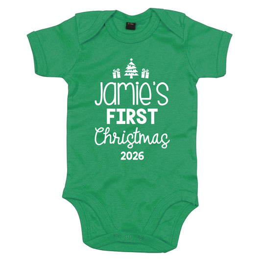Personalised Babies First Christmas Vest Green