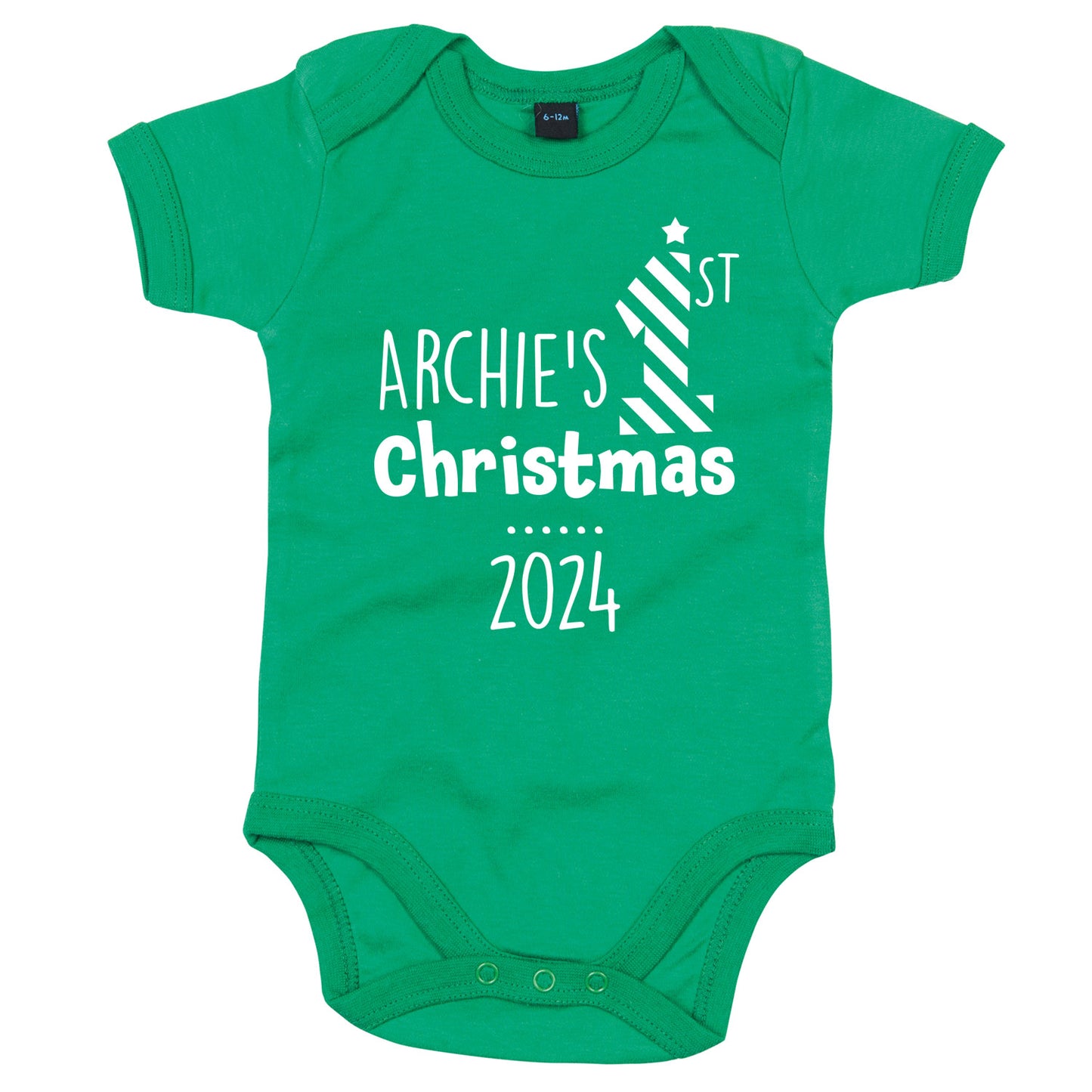 Personalised Babies First Christmas Vest Green