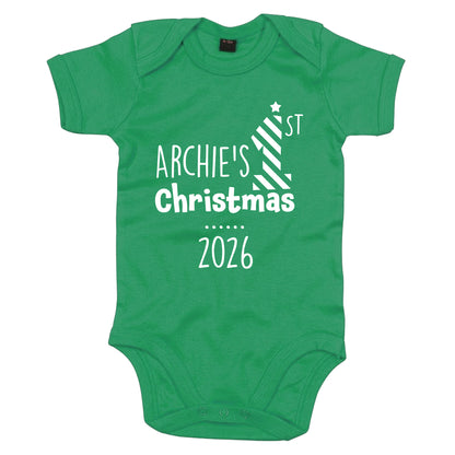 Personalised Babies First Christmas Vest Green