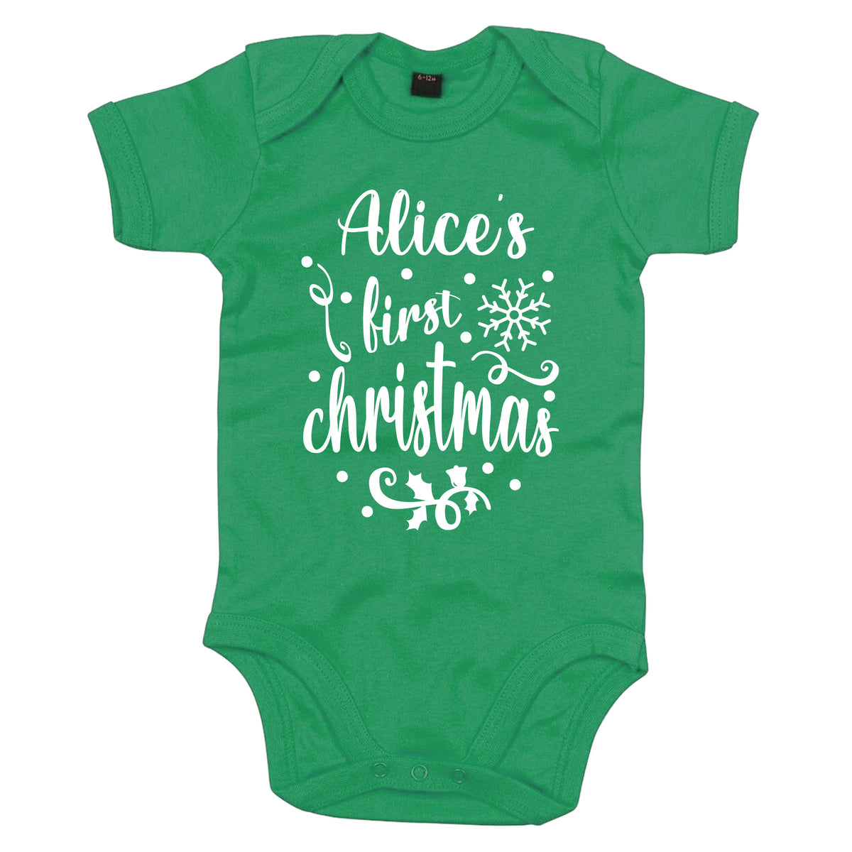 Personalised Babies First Christmas Vest Green