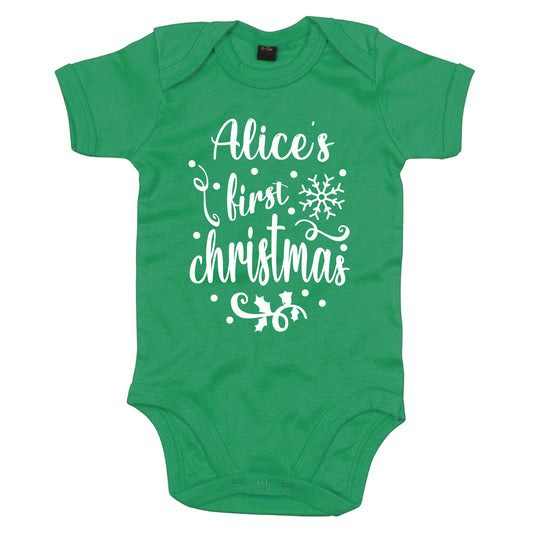 Personalised Babies First Christmas Vest Green