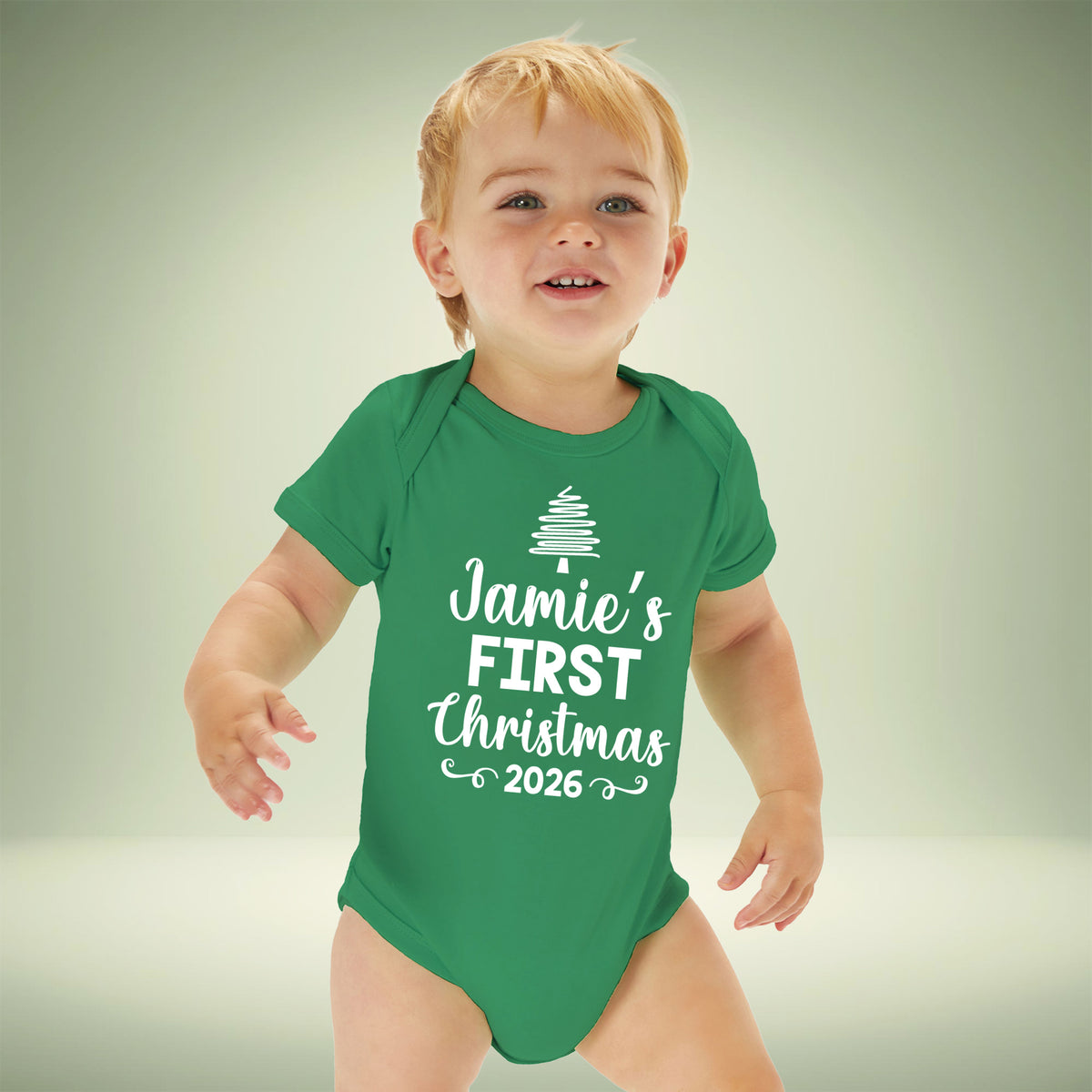 Personalised Babies First Christmas Vest Green