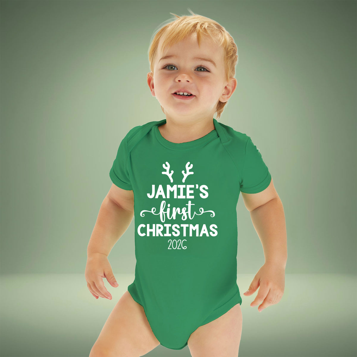 Personalised Babies First Christmas Vest Green