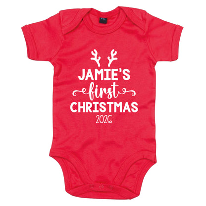 Personalised Babies First Christmas Vest Red