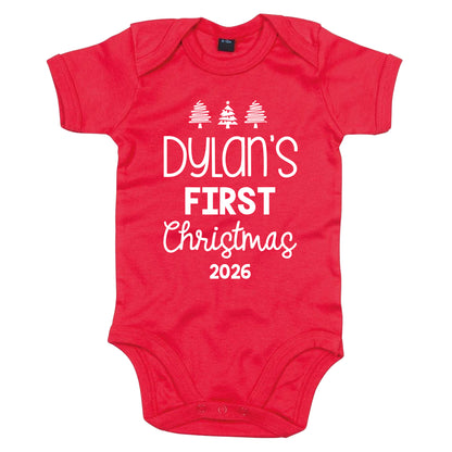 Personalised Babies First Christmas Vest Red