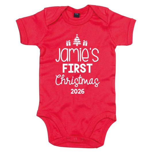 Personalised Babies First Christmas Vest Red