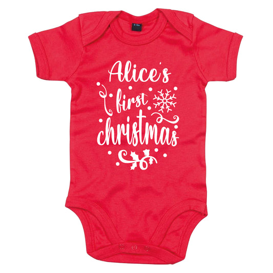 Personalised Babies First Christmas Vest Red