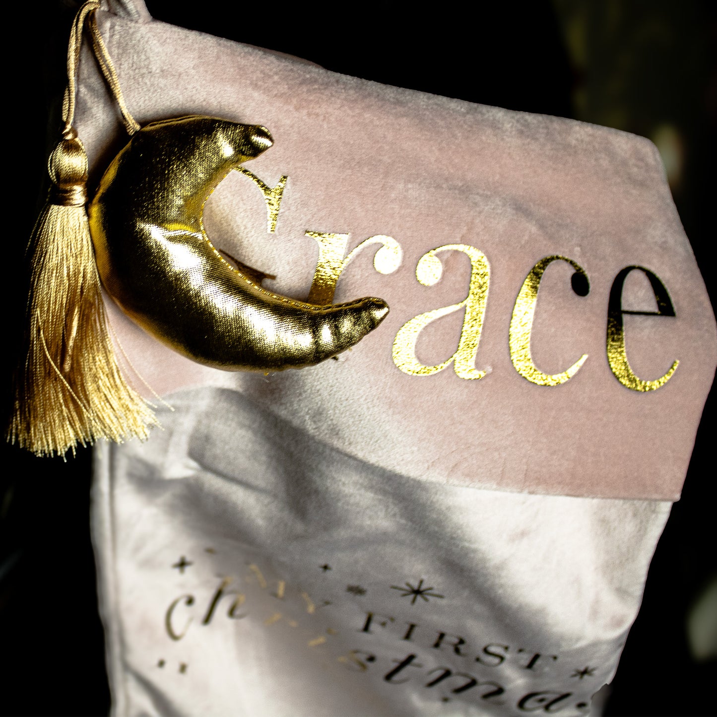 First Christmas Frosted Blush Velvet Stocking (Large - 64cm)