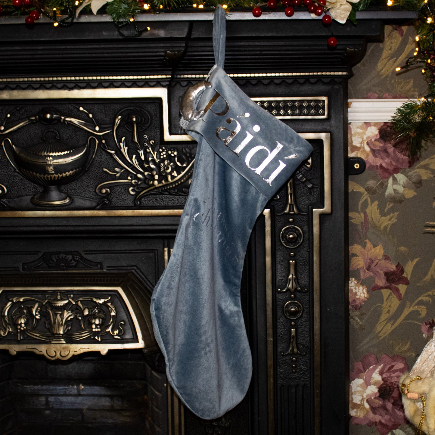 First Christmas Smokey Blue Velvet Stocking (Large - 64cm)