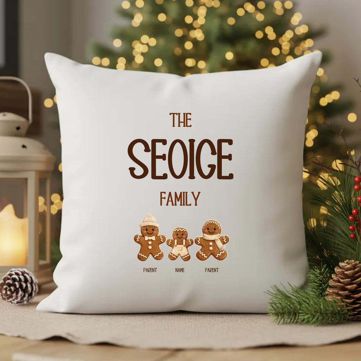 Personalised Gingerbread Family Christmas Cushion – 3 People